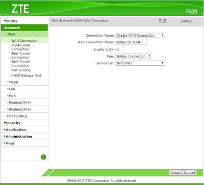 Create WAN Connection ZTE F609