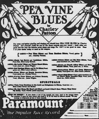 Paramount Advert for Pea Vine Blues by Charley Patton