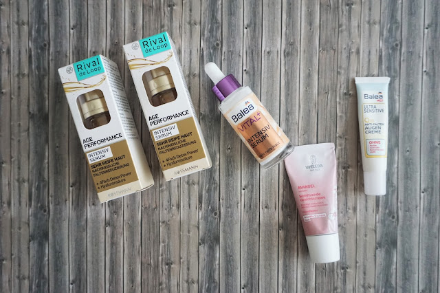 Rival de Loop - Age Performance Intensiv Serum      Balea - Vital+ Intensiv Serum      Weleda - Mandel Wohltuende Gesichtscreme      Balea - Ultra Q10 Anti-Falten Augencreme