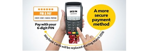 Tukar kad debit bank ke kad pin maybank, kelebihan guna pin and pay maybank, kaedah pembayaran maybank lebih selamat, berapa bayaran caj tukar kad pin baru maybank