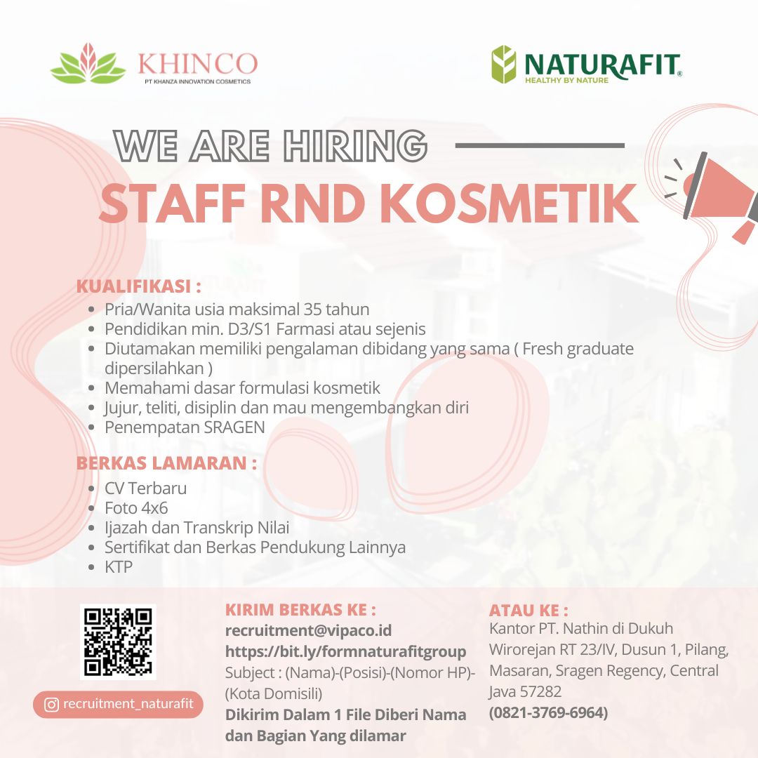 Lowongan Kerja SPV HRD, Graphic Designer, dll di Naturafit Group Sragen