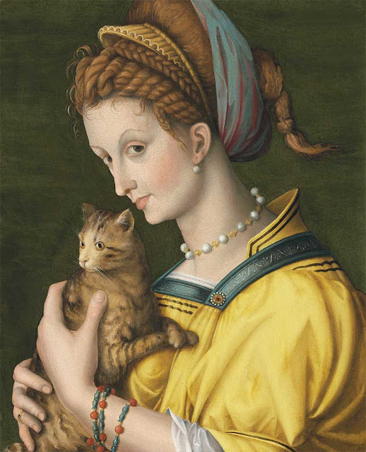 Portrait of a Young Lady Holding a Cat by Francesco Bacchiacca