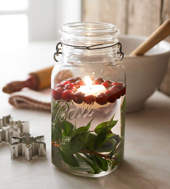 Mason Jar Christmas Centerpiece Christmas Candle Holder from BHG