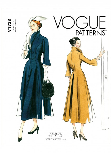 Vogue Patterns V1738 1940's 1950's vintage style coat dress sewing pattern with large collar and fit and flare design