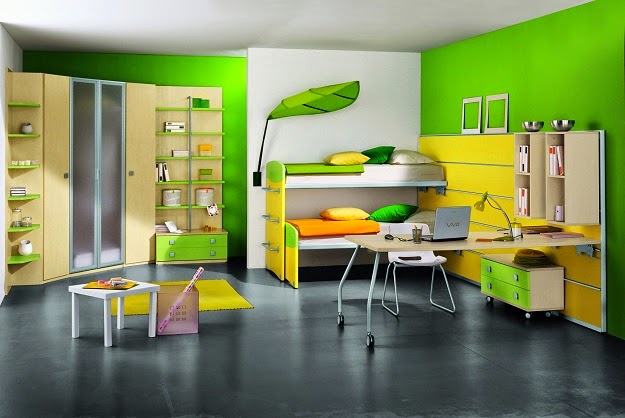 The walls are white for an airy look and the floors are concrete. Simple Study Room Design Ideas For Kids Combined With Bedroom Home Ostasea