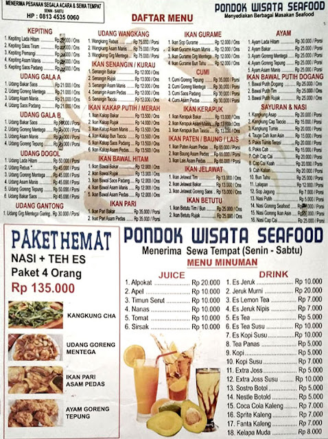 Menu Makanan dan minuman di Restoran Pondok Wisata Seafood Foto