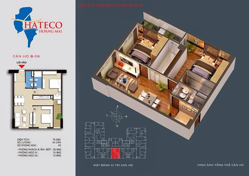 mặt bằng chung cư Hateco Hoàng Mai căn hộ B2008
