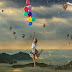 Flying girl with balloons Photomanipulation