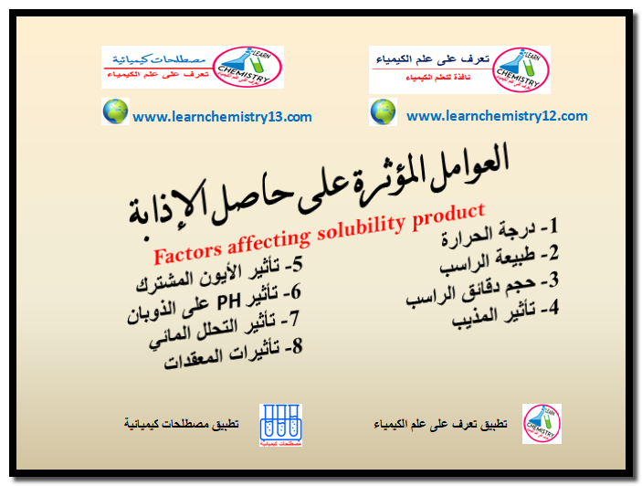 العوامل المؤثرة على حاصل الإذابة Factors Affecting Solubility