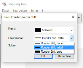 Snipping Tool Stift Linienstärken