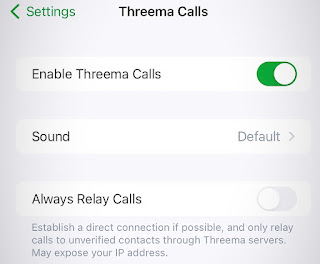 Threema’s settings in iOS disable peer-to-peer calls.