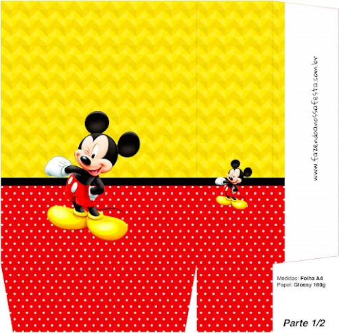 Mickey en Fondo Amarillo con Zigzags y Rojo con Lunares: Cajas para Imprimir Gratis.