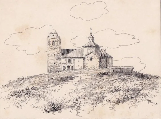 Ermita de Nuestra Señora de los Ángeles en 1902. Dibujo de Jose Passos.