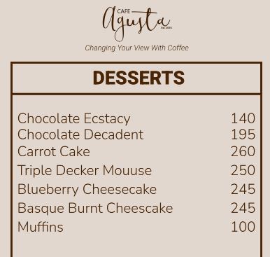 Cafe Agusta Menu Desserts