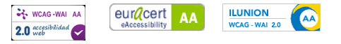 Tres logotipos: Tecnosite WCAG-WAI AA 2.0; Euracert eAccessibility AA; Ilunion WCAG-WAI 2.0 AA