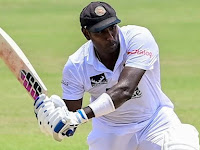 Angelo Mathews becomes third Sri Lankan batsman to score 7,000 Test runs.