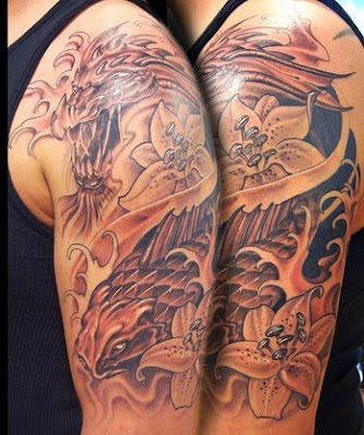 dragon koi tattoo and japanese flower tattoo