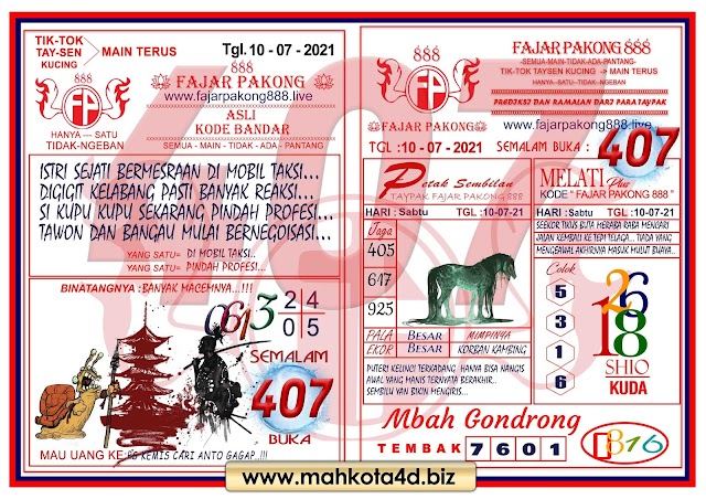 Syair Prediksi Fajar Pakong 888 Sabtu, 10 - Juli - 2021