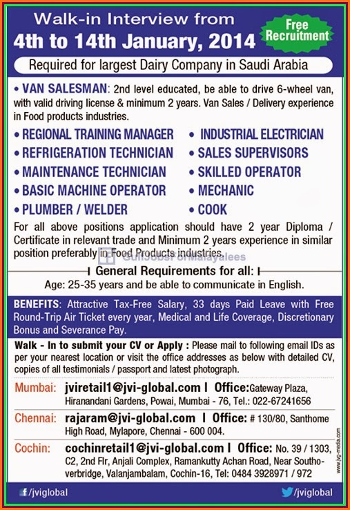 Free Recruitment For a Dairy Company KSA