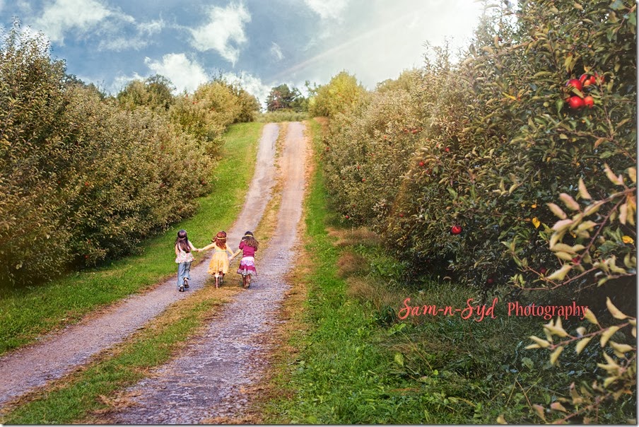 Triplets running on road watermark