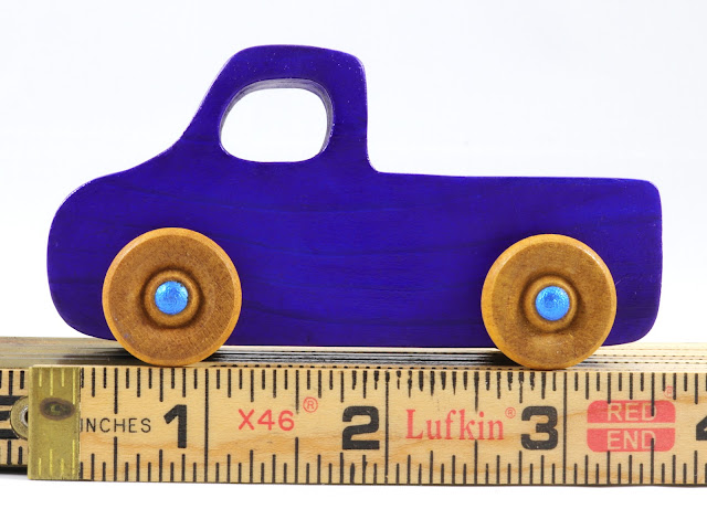 Wood Toy Truck, Handmade and Finished with Bright Transparent Blue With Metallic Blue Acrylic Paint and Amber Shellac