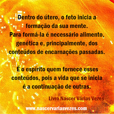 Dentro do útero, o feto inicia a formação da sua mente.  Para formá-la é necessário alimento, genética e, principalmente, dos conteúdos de encarnações passadas.   É o espírito quem fornece esses conteúdos, pois a vida que se inicia é a continuação de outras.    Livro Nascer Várias Vezes