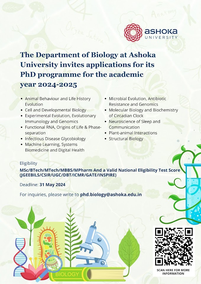 Ashoka University PhD Admissions 2024 in Life Sciences