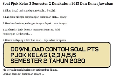 Download Contoh Soal PTS PJOK Kelas 3 Semester 2 dan Kunci Jabawan Tahun 2020