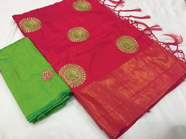 silk chakra peacock  Embroidery work  saree