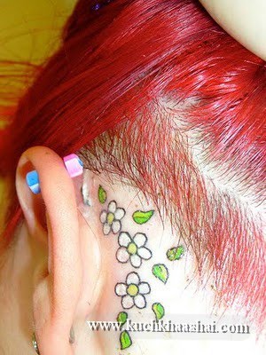 cross tattoos behind ear. ehind ear tattoos for girls. Behind The Ear Tattoo Design