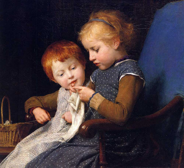 Little Knitters by Albert Anker