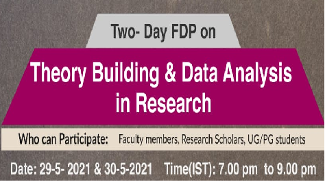 Two Day FDP On   Theory Building and Data Analysis in Research : Date: 29-05-2021 Time IST : 07.PM to 09.00 PM 