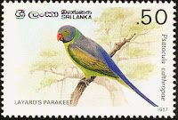 Stamp of Layard’s Parakeet - Psitacula calthropae