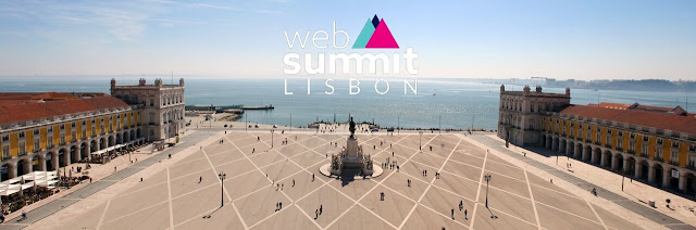 Cidade de Lisboa onde e logotipo da Web Summit Lisboa.