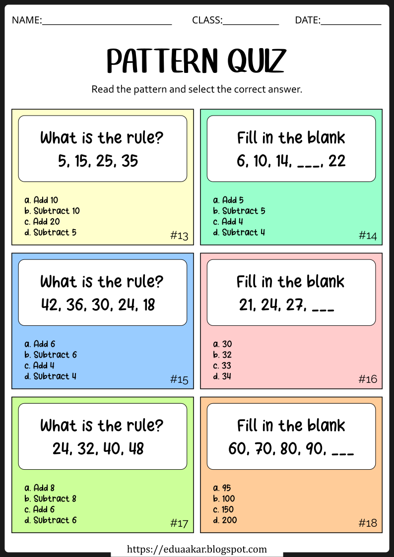 Multiplication Pattern Quiz