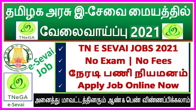 தமிழக​ அரசு இ சேவை மையத்தில் வேலைவாய்ப்பு 2021 | TN E SEVAI JOBS 2021 | TNEGA JOBS 2021