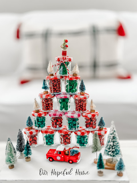 Bonne Maman mini jam jars stacked pyramid Christmas tree