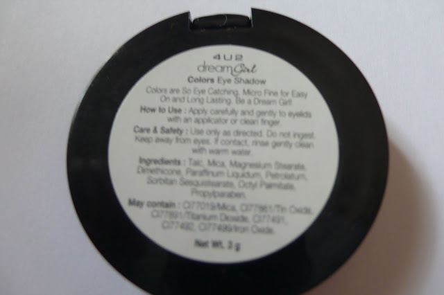 Back label of Dreamgirl eye shadows