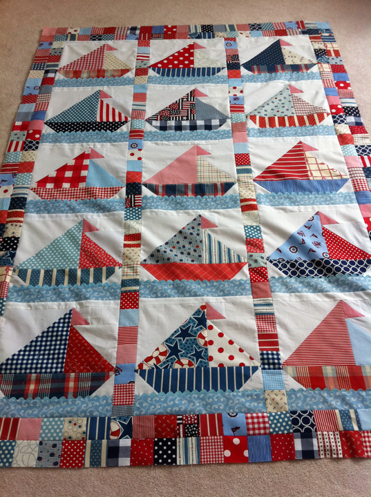 baby burrito quilts: A sailboat quilt.