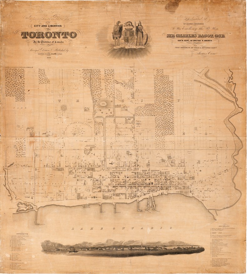 1842 Topographical Map of the City and Liberties of Toronto - James Cane