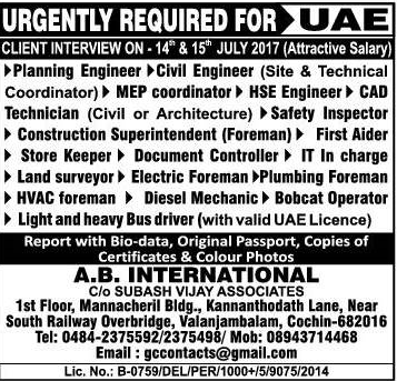 Urgent JOb Requirement for UAE