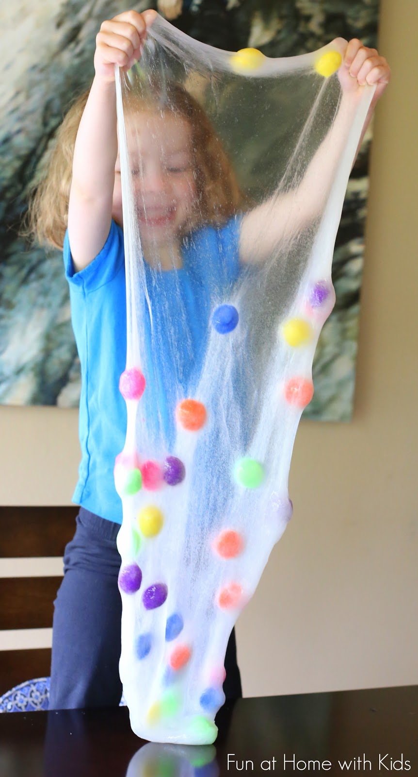 Recipe for an ultra fun and stretchy Polka Dot Slime!  Fun at Home with Kids