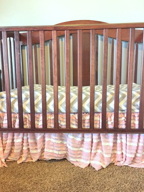 Pink and Cream Ruffle Crib Skirt for Baby Girl Nursery