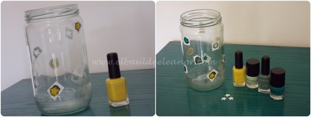 DIY decoración de botes con esmalte proceso