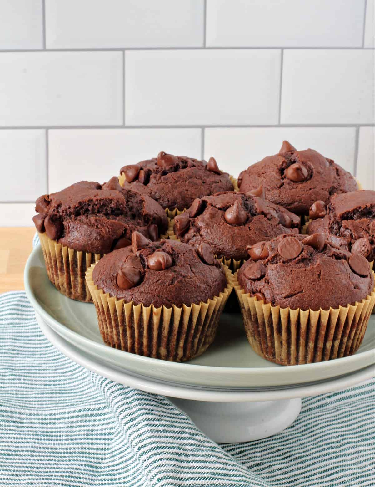 Sourdough Chocolate Muffins on a platter.
