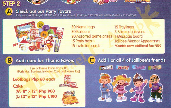 Jollibee birthday party package brochure 2017