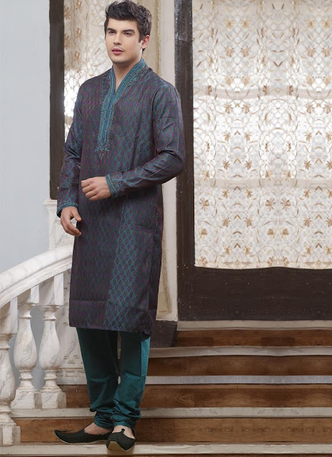 Teal Color Jacquard Embroidered Kurta Suit