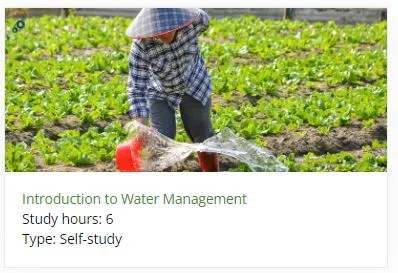 Farmer irrigating crops in a field - Introduction to Water Management online course (Study hours: 6, Self-study)