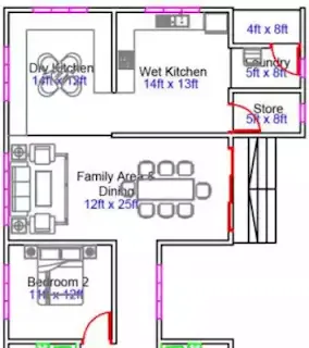 3 ruang keluarga dan dapur Pelan rumah 1 tingkat 5 bilik