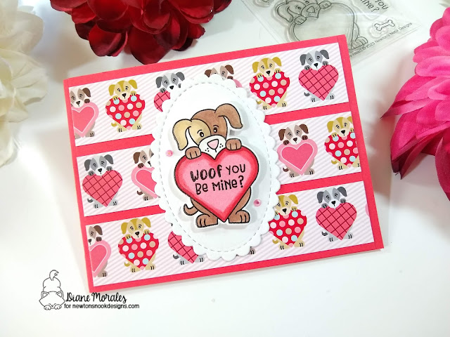 Woof You be Mine Card by Diane Morales | Puppy Heart Stamp Set and Love & Woofs Paper Pad by Newton's Nook Designs #newtonsnook #handmade